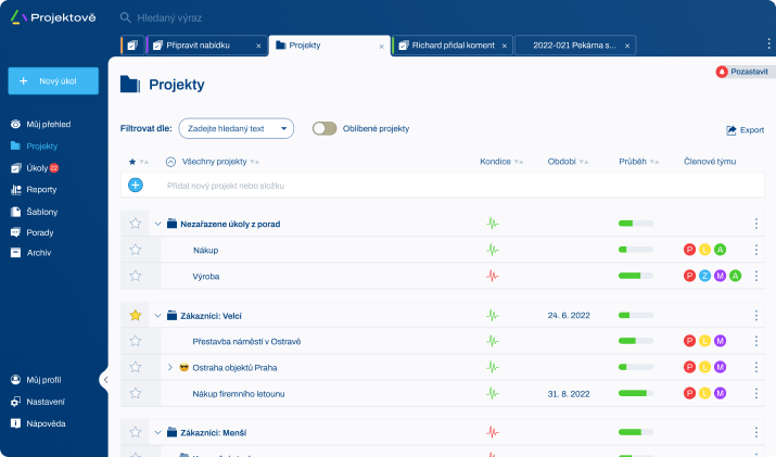 Výpis projektů v Projektově 2.0