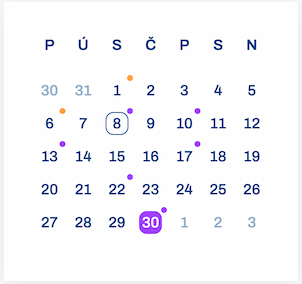 Kalendář ukazující data s termíny úkolů