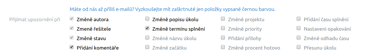 Nastavení e-mailových upozornění