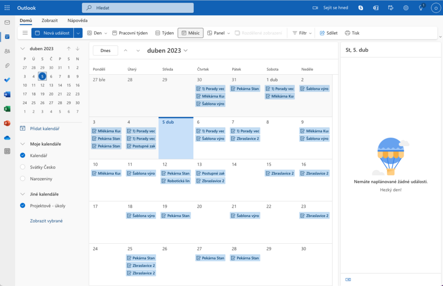 Outlook live - hotovo, zobrazení odebíraného kalendáře